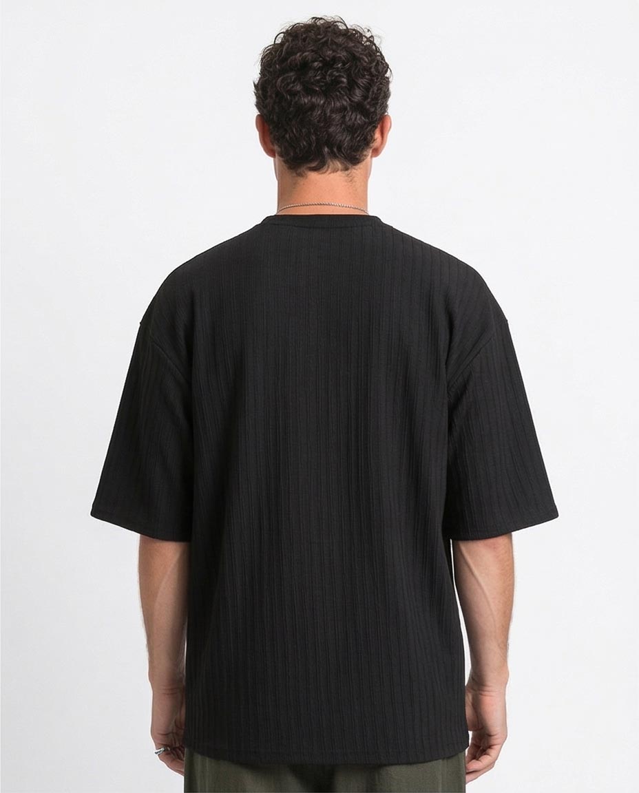 Ravin Men's Oversized Ribbed Cotton-Blend Tee in Jet Black - R212653