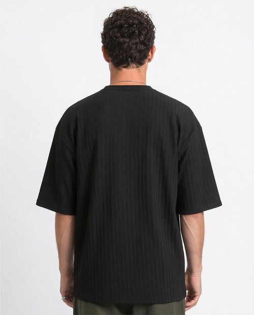 Ravin Men's Oversized Ribbed Cotton-Blend Tee in Jet Black - R212653