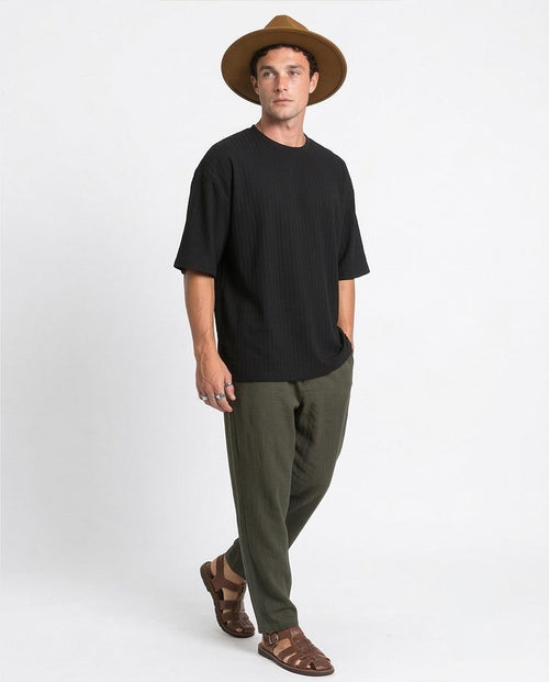 Ravin Men's Oversized Ribbed Cotton-Blend Tee in Jet Black - R212653