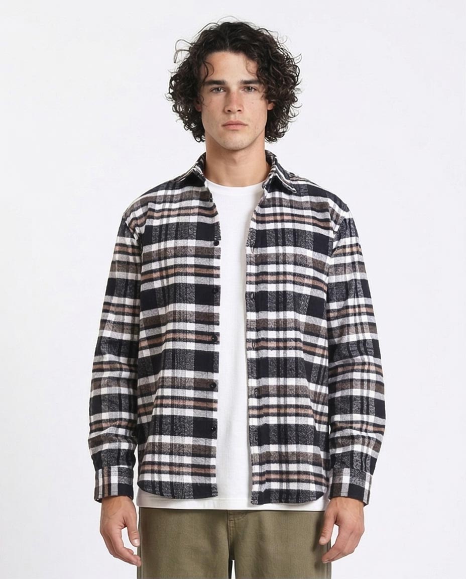 Men's Relaxed Fit Flannel Plaid Shirt - Earthy Multi
