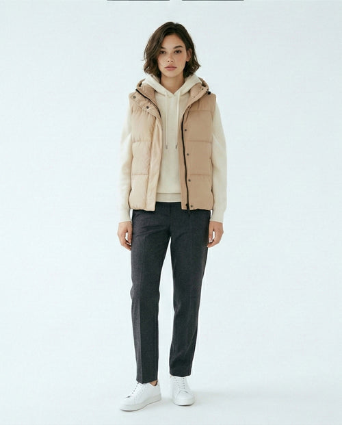Women's Hooded Puffer Vest in Camel