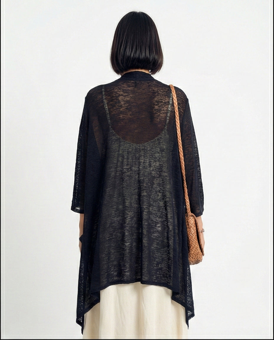 R213605 - Textured Sheer Slip On Cardigan - Black