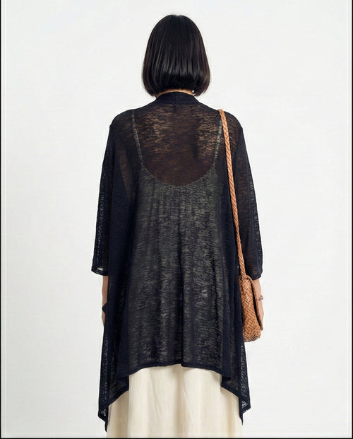 R213605 - Textured Sheer Slip On Cardigan - Black