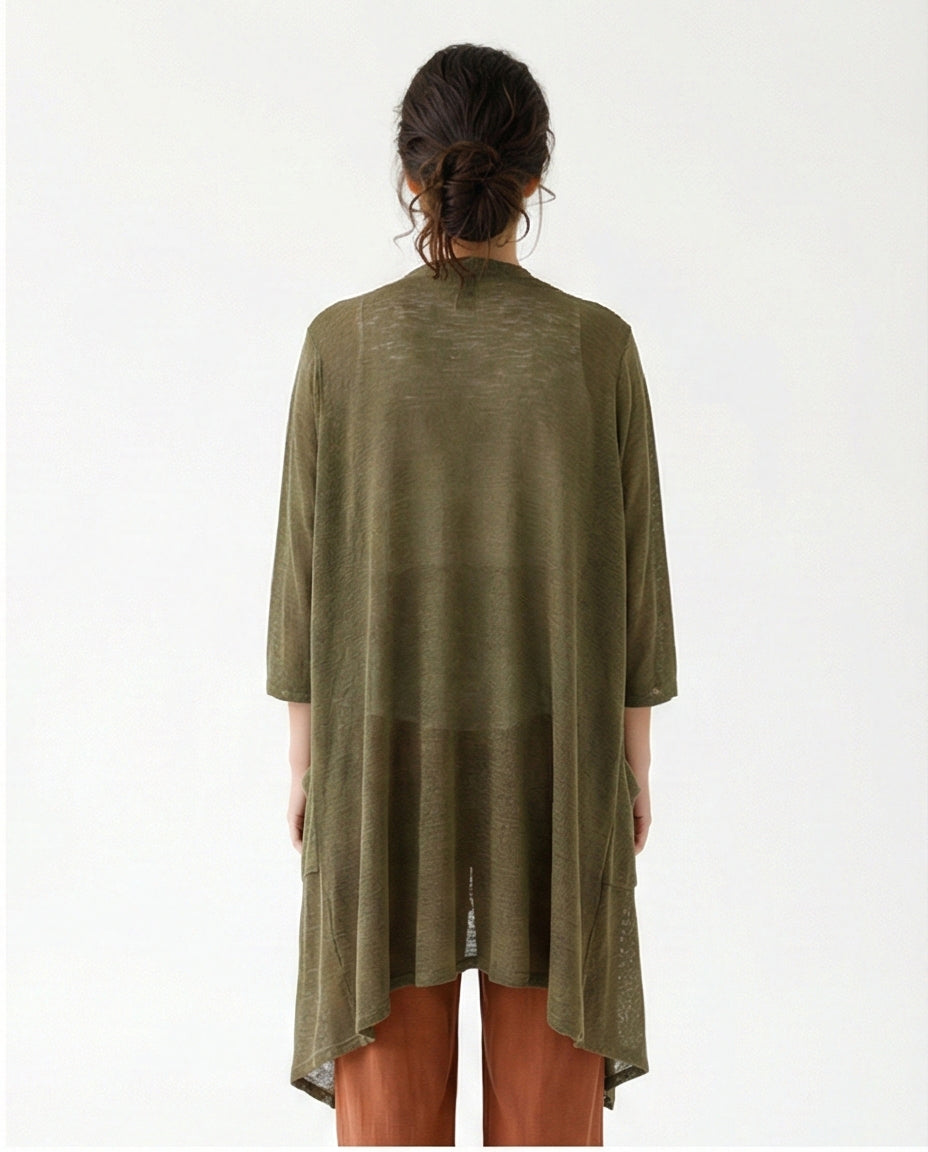 Olive Open-Front Lightweight Layering Cardigan