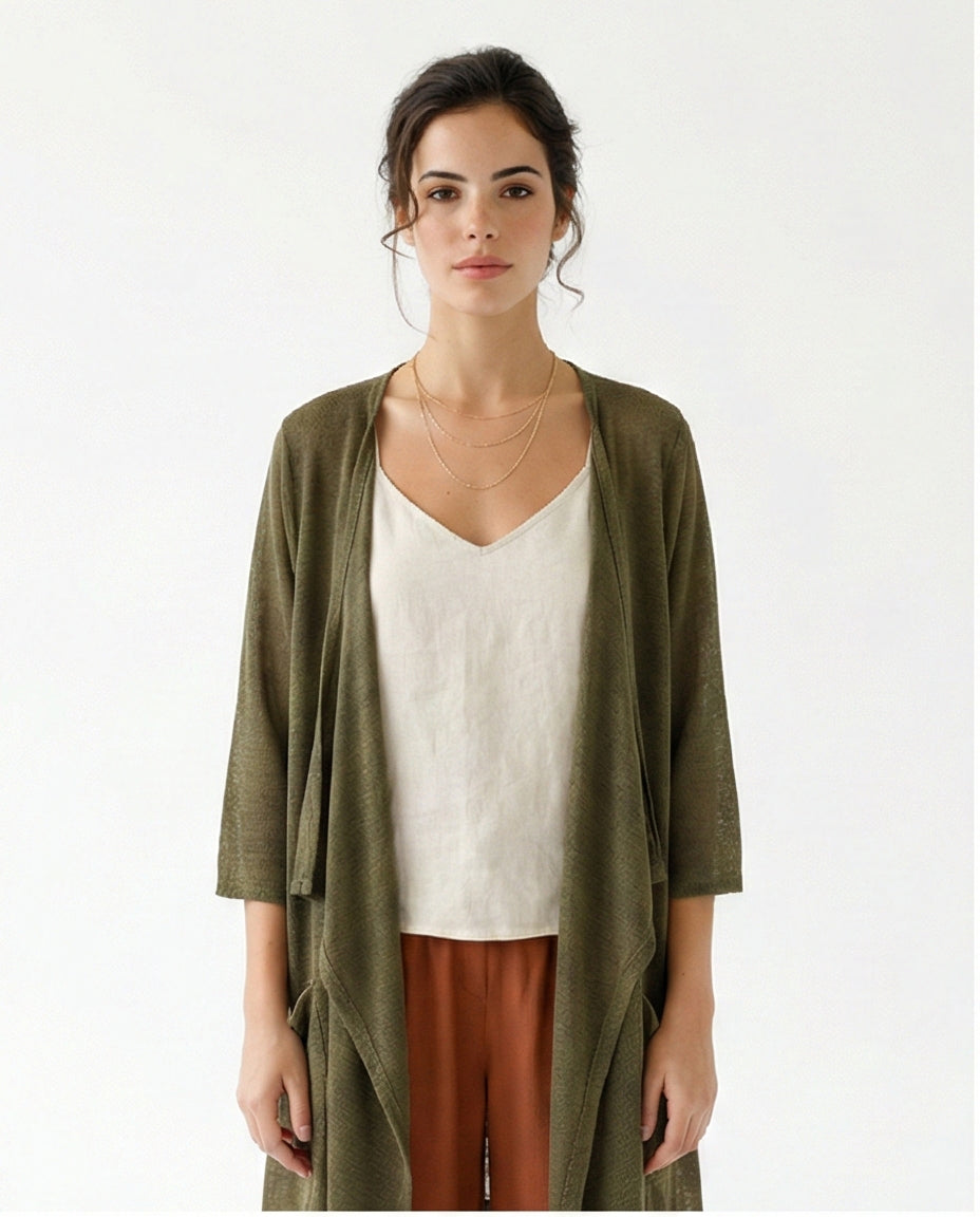 Olive Open-Front Lightweight Layering Cardigan