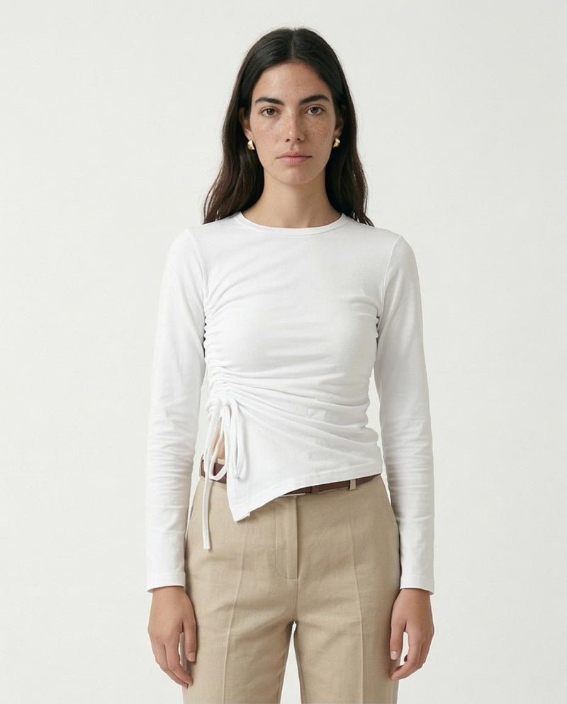Ravin Side-Ruched Asymmetrical Tie-Hem Top - White - R213766