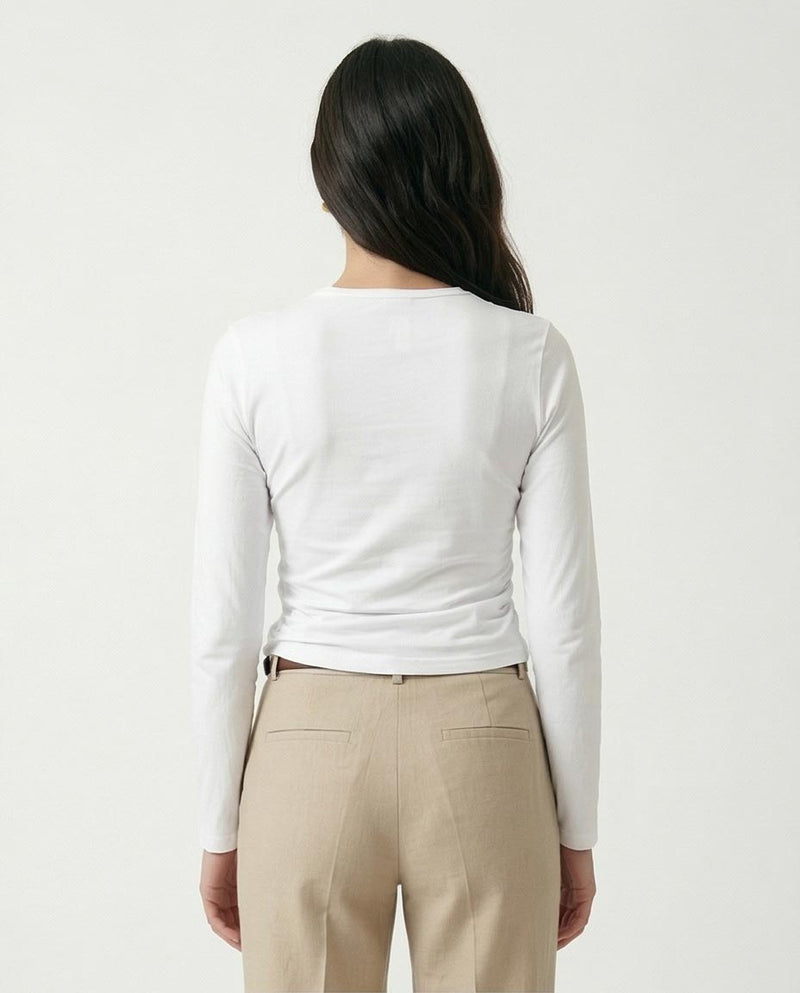 Ravin Side-Ruched Asymmetrical Tie-Hem Top - White - R213766