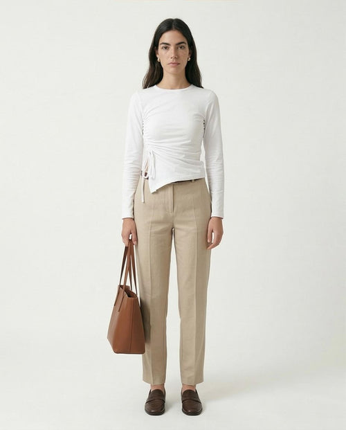 Ravin Side-Ruched Asymmetrical Tie-Hem Top - White - R213766