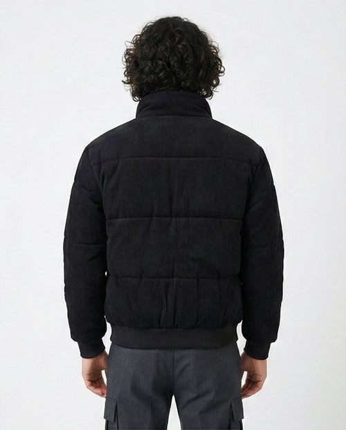 Black Corduroy Texture Puffer Jacket