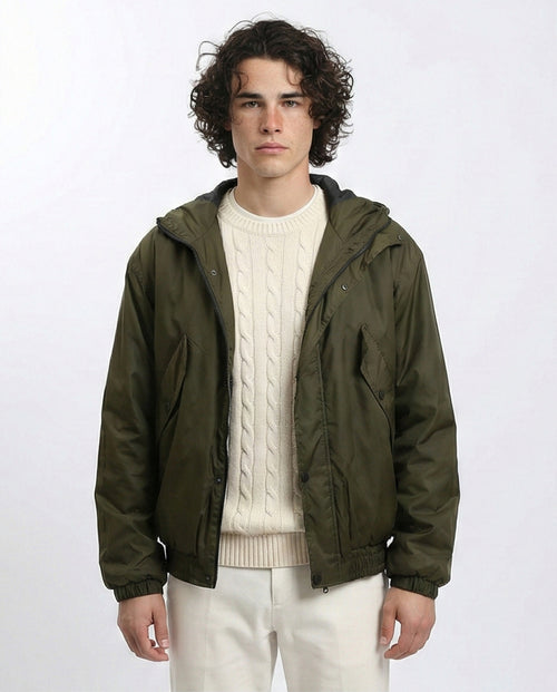 Solid Bomber Jacket with Multi Pockets - Dark Khaki