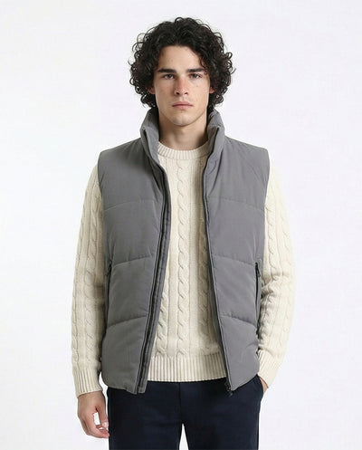 Stand Collar Solid Puffer Vest - Medium Grey