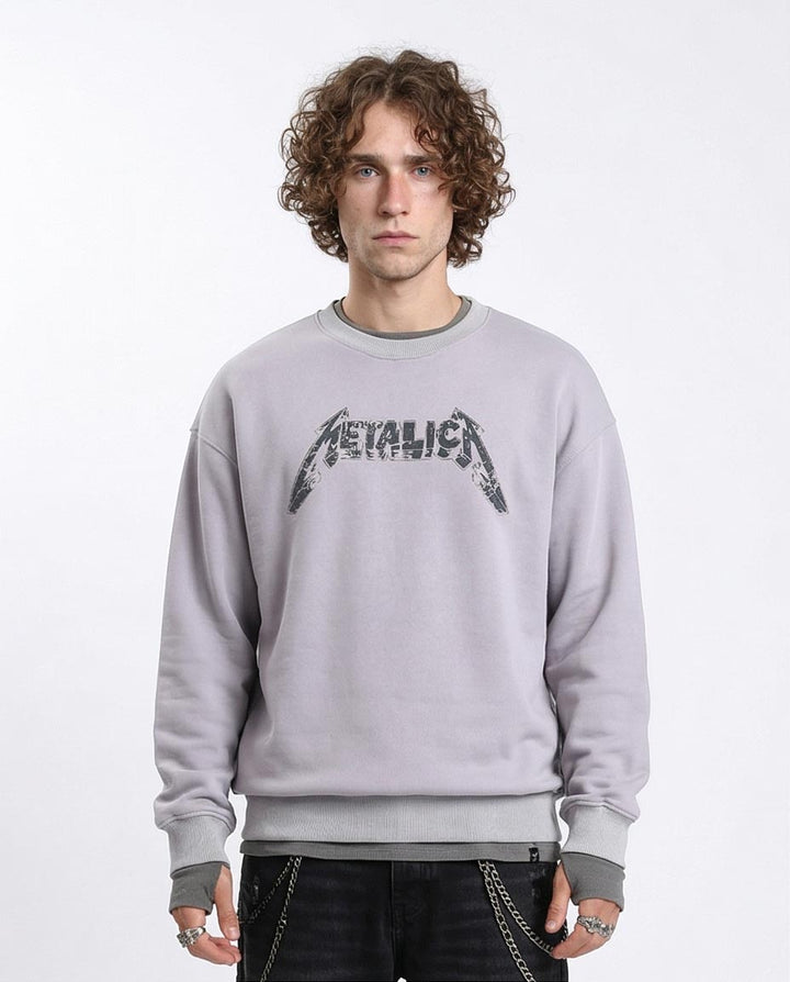 RAVIN Men's Oversized "metallica" World Tour Graphic Sweatshirt - Lavender Grey