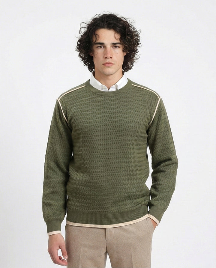 Slip On Sweater with Piping Detail - Dark Olive