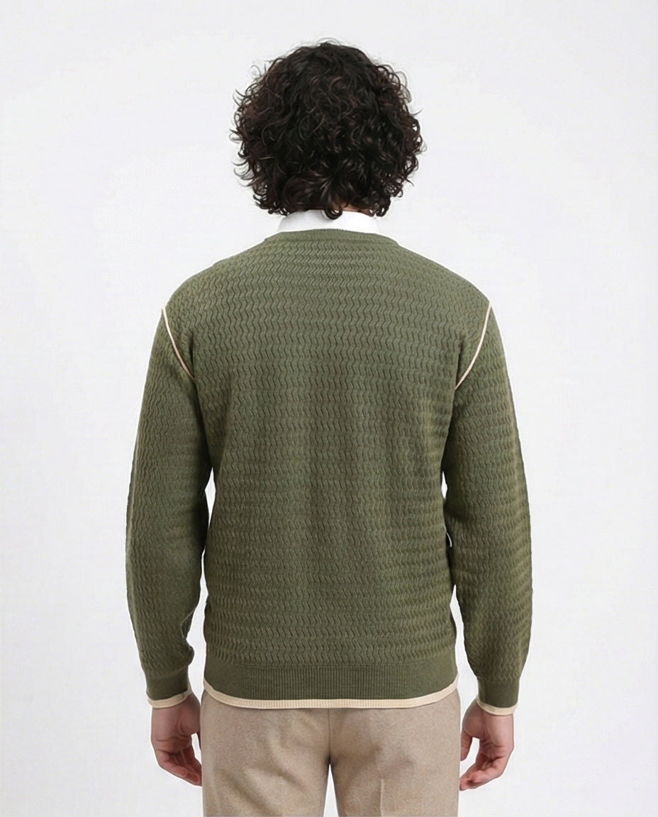 R214492 - Slip On Sweater with Piping Detail - Dark Olive