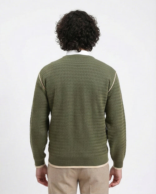R214492 - Slip On Sweater with Piping Detail - Dark Olive