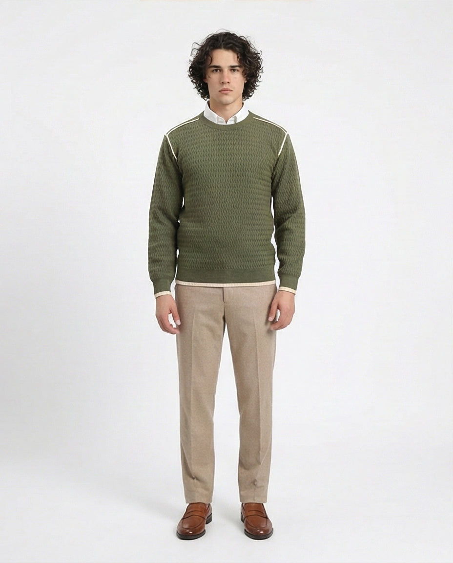 R214492 - Slip On Sweater with Piping Detail - Dark Olive