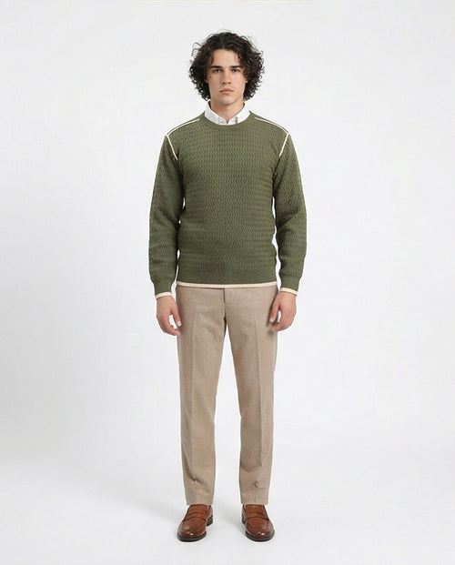 R214492 - Slip On Sweater with Piping Detail - Dark Olive