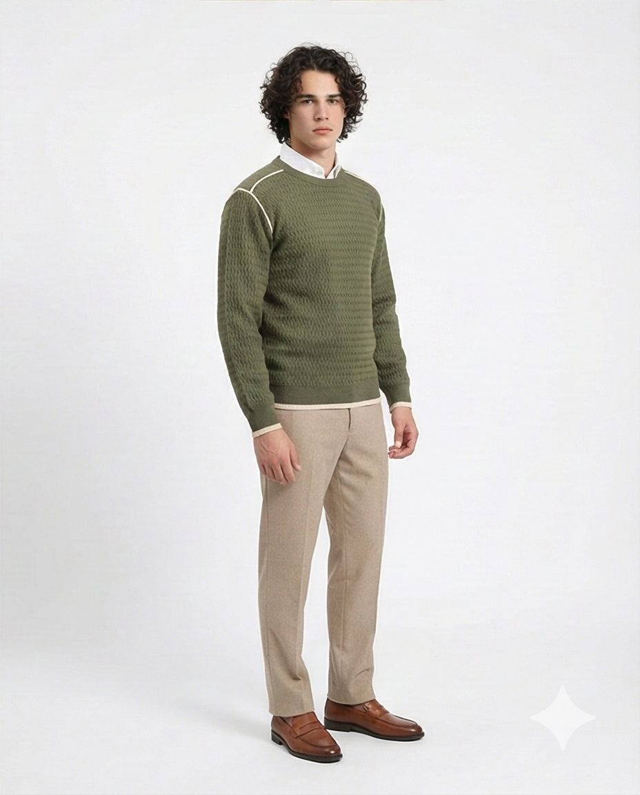 R214492 - Slip On Sweater with Piping Detail - Dark Olive