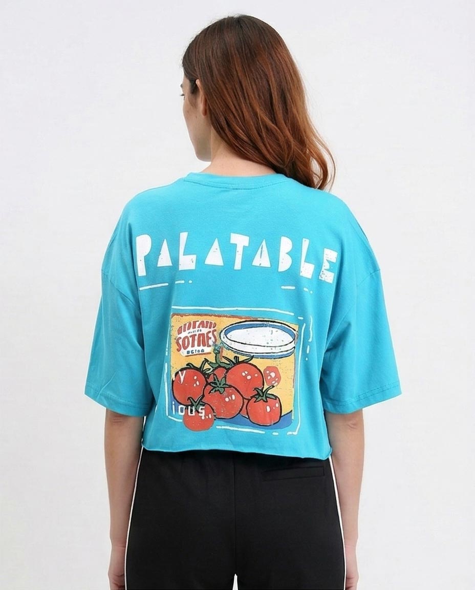 Ravin Women’s "Palatable" Graphic Cropped T-Shirt – Turquoise - R214640