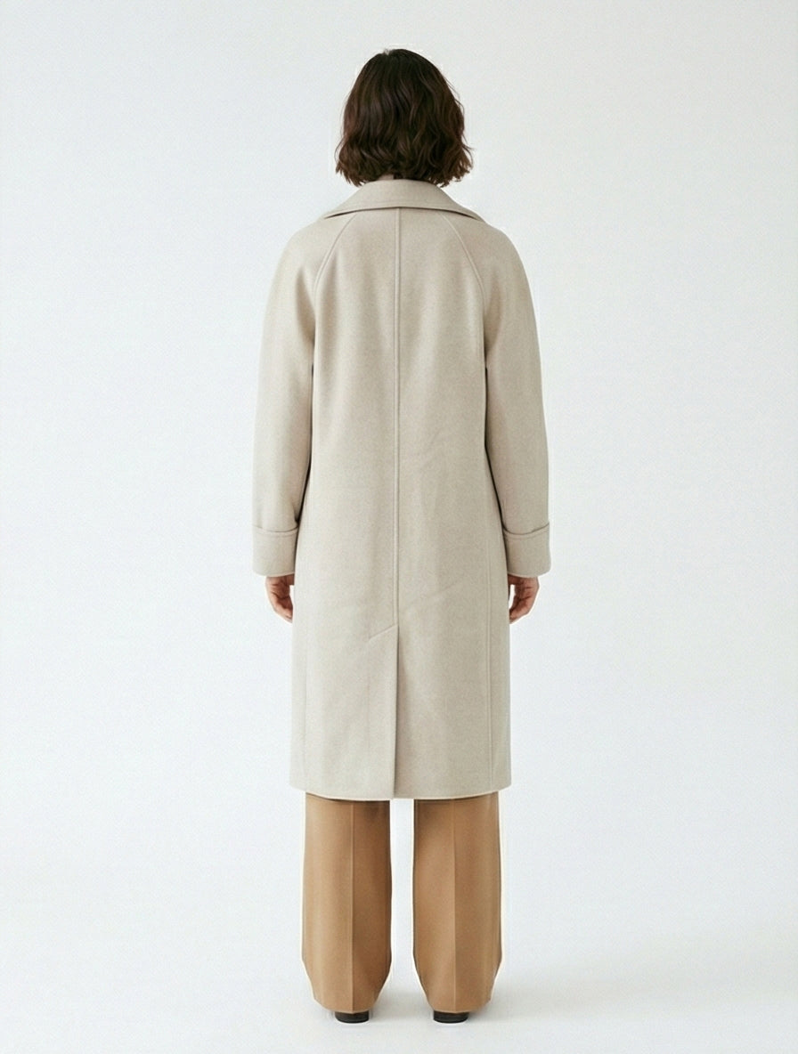 Beige Soft-Touch Tailored Midi Coat