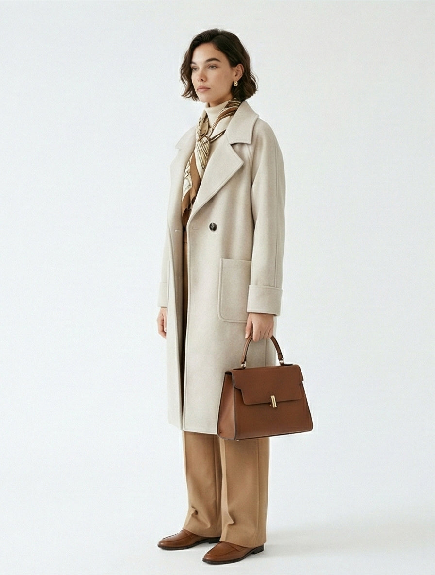 Beige Soft-Touch Tailored Midi Coat