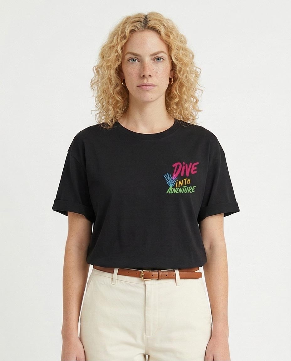 "dive Into Adventure" Dahab Edition - Neon Graphic Oversized T-Shirt In Black