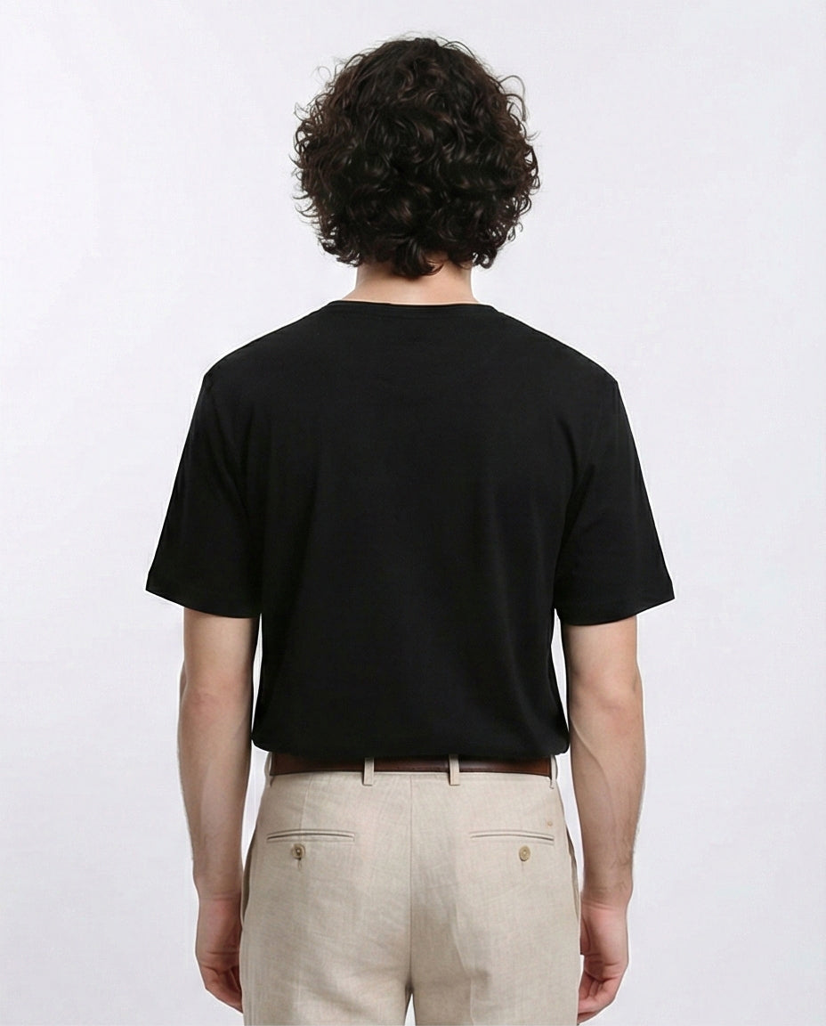 R215858 - Elbow-Sleeves Cotton Relaxed Basic Tee - Black