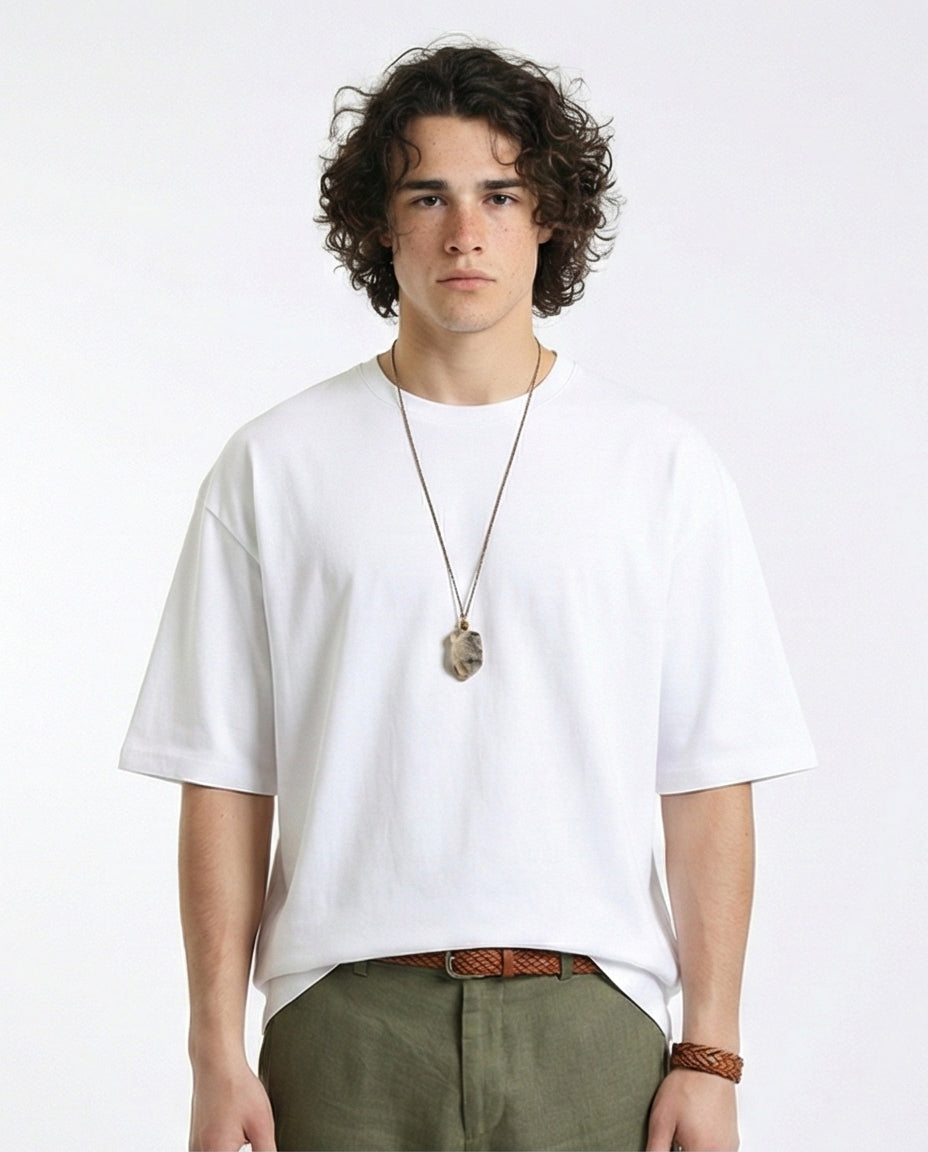 Relaxed Fit Solid Summer Basic Tee - White