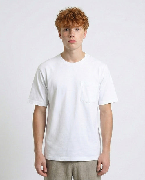 R215868 - Solid Basic Tee with Front Pocket - White