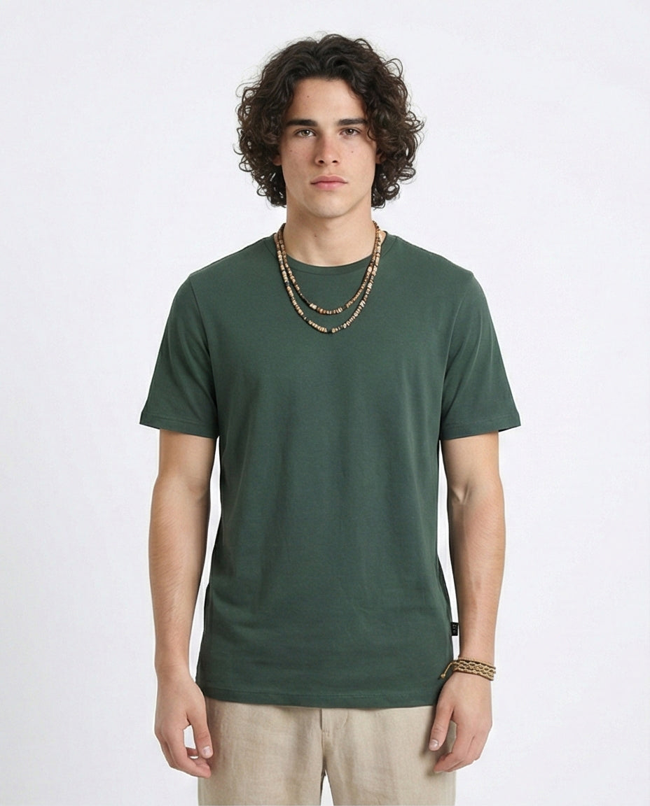 Elbow Sleeves Solid Regular Fit Tee - Dark Jade