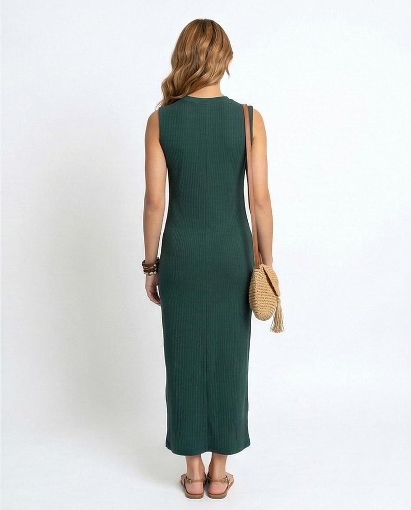 RAVIN Women’s Sleeveless Ribbed Maxi Dress – Forest Green -R216161