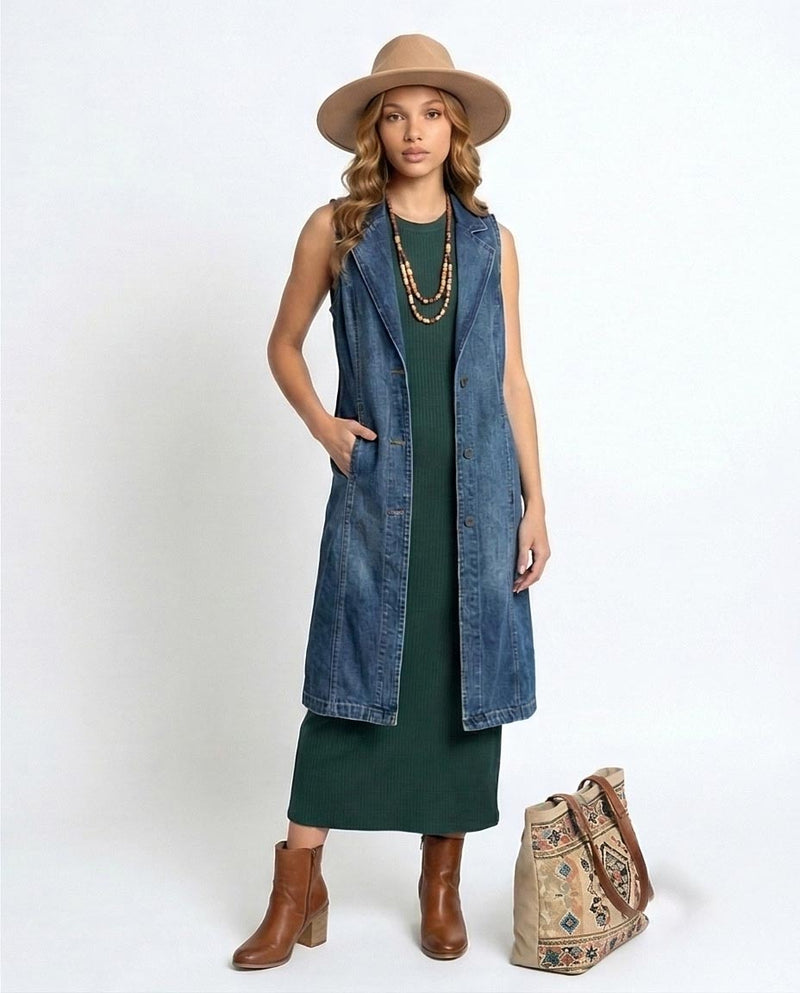 RAVIN Women’s Sleeveless Ribbed Maxi Dress – Forest Green -R216161