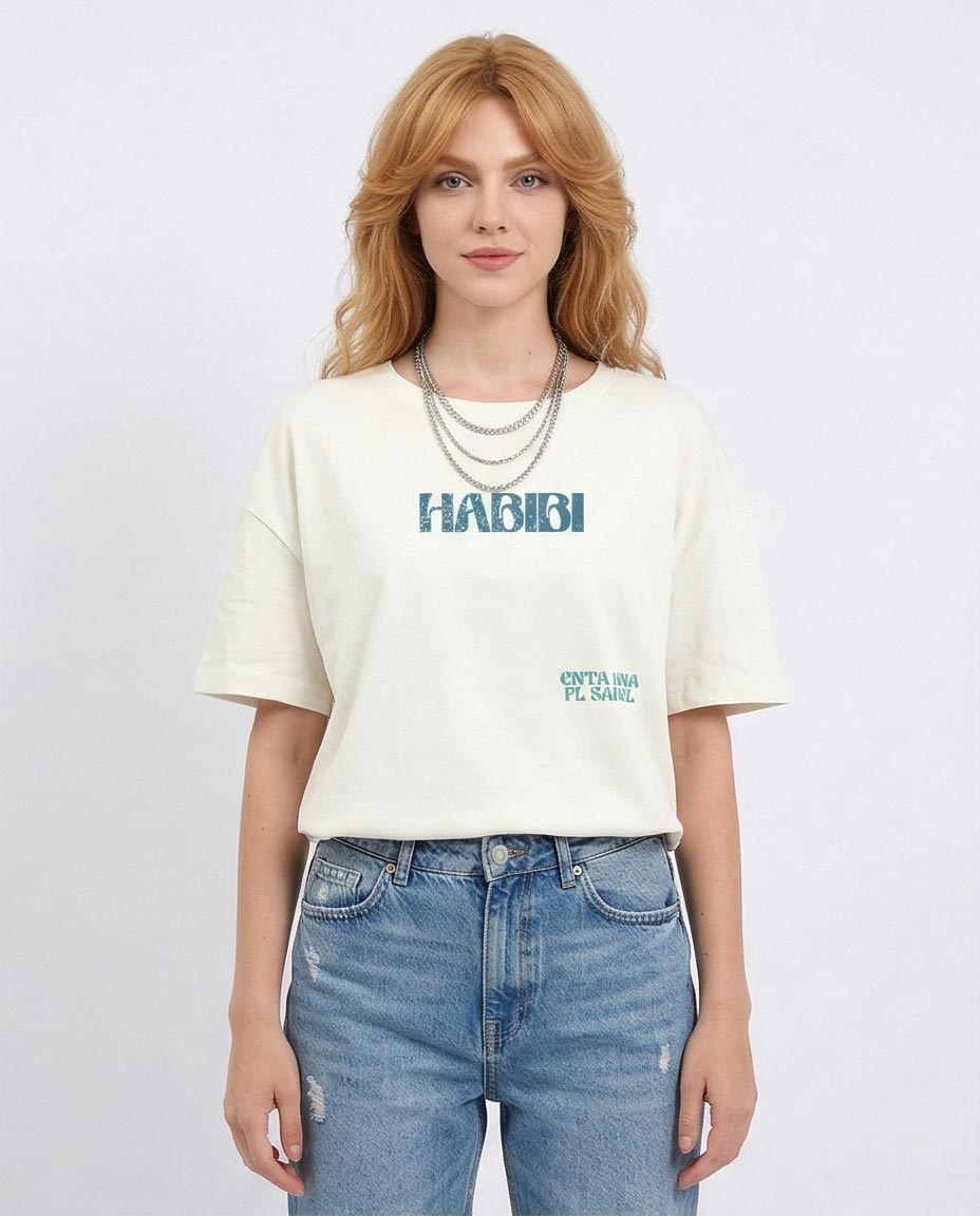 "habibi" Sahel Summer Oversized Graphic Tee-O.WHITE