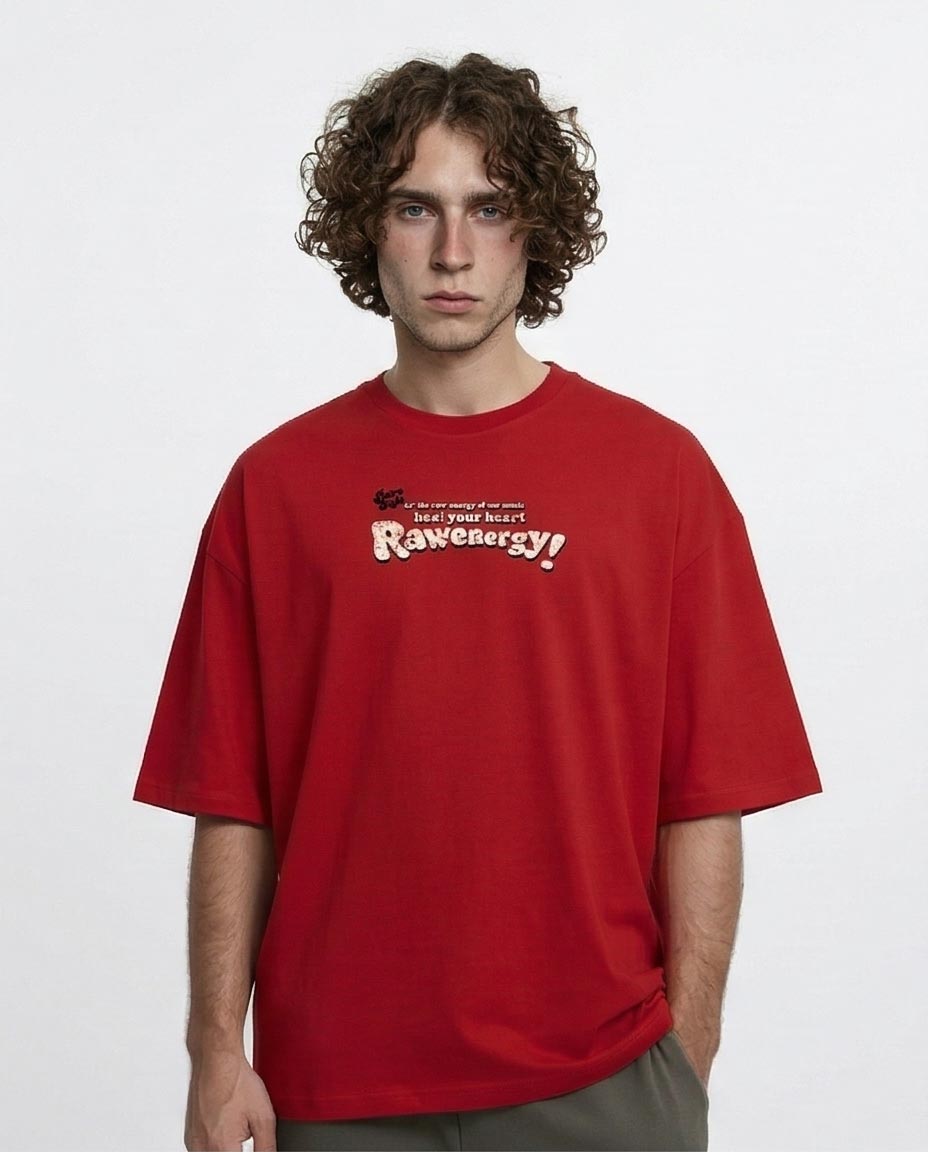 "raw Energy" Oversized Graphic T-Shirt - Red
