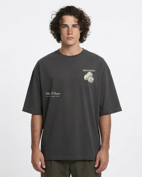 Ravin "High Stakes" Heavyweight Oversized Graphic T-Shirt – Charcoal - R216398