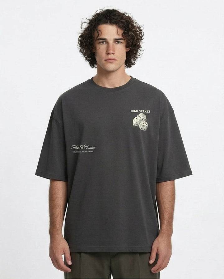 "high Stakes" Heavyweight Oversized Graphic T-Shirt - Charcoal
