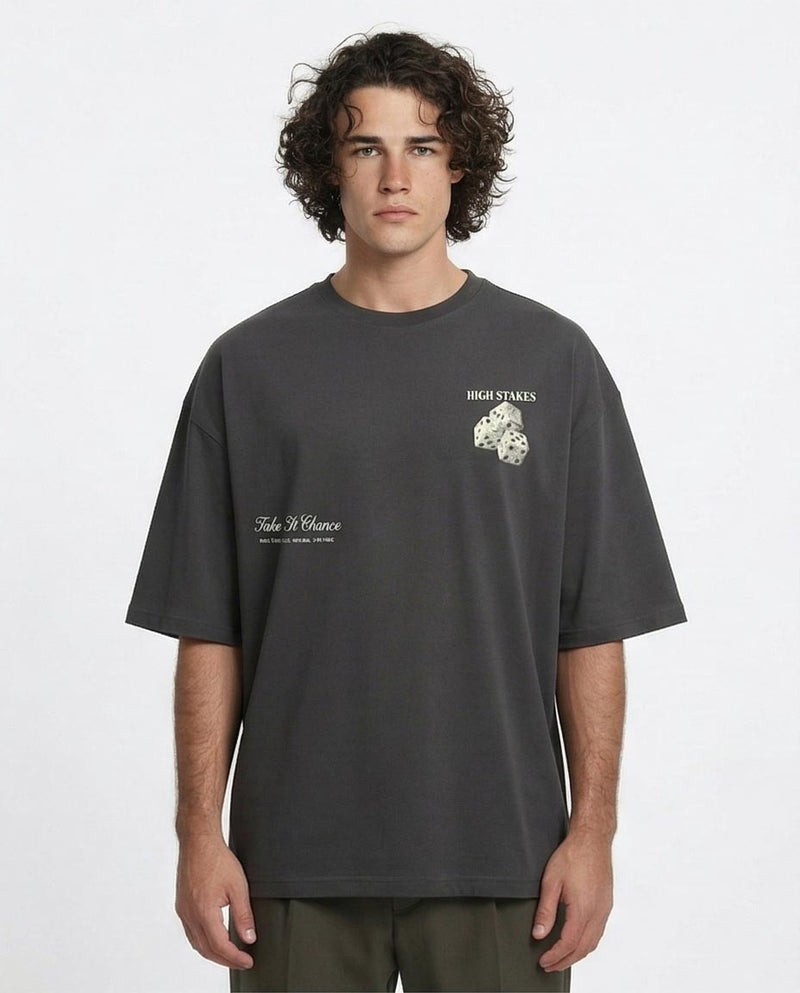 Ravin "High Stakes" Heavyweight Oversized Graphic T-Shirt – Charcoal - R216398