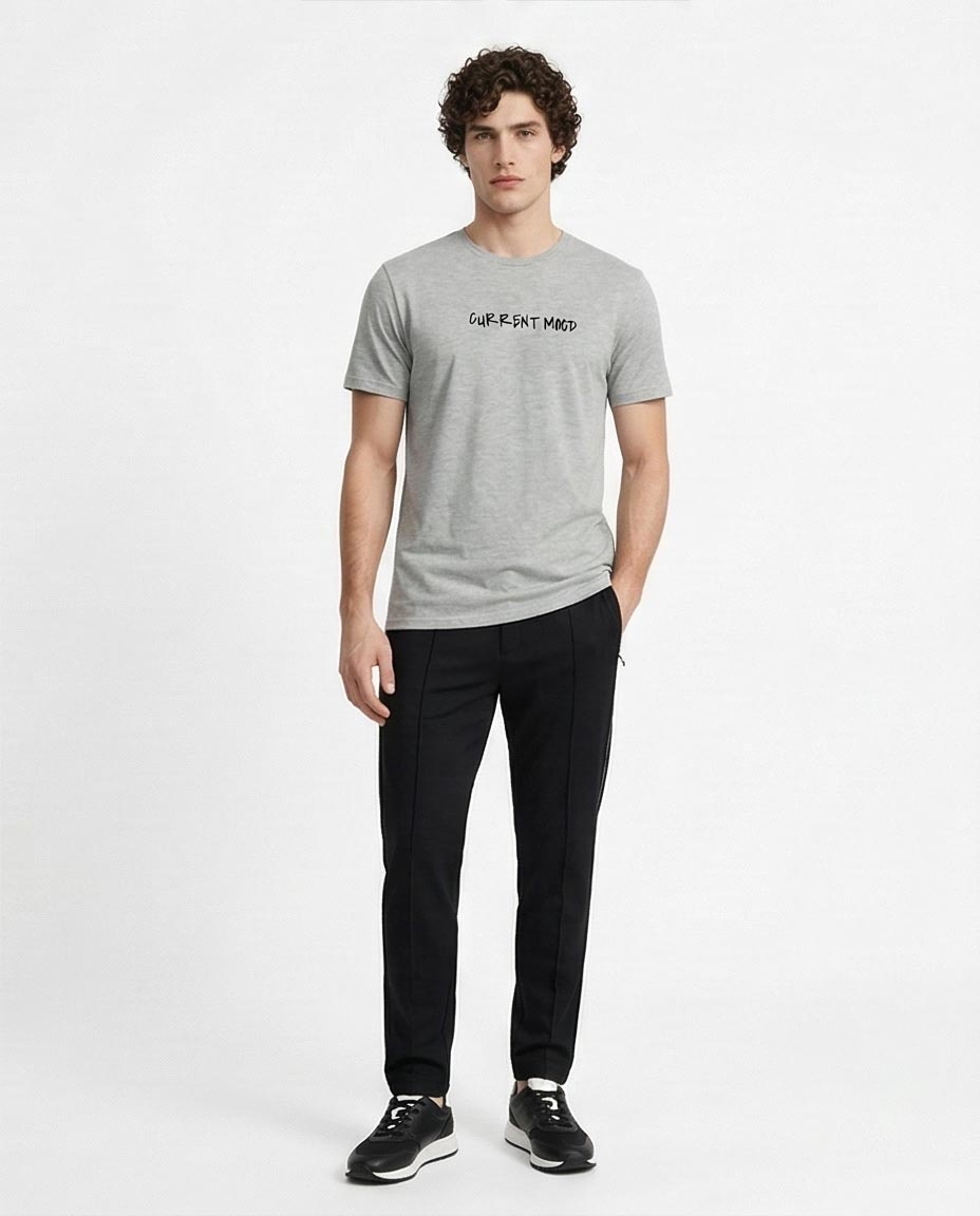 تيشيرت رافين "Current Mood" بطبعة جرافيك - رمادي فاتح - R216567