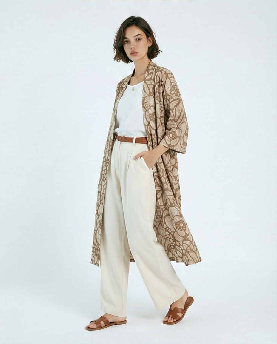 Floral Print Open-Front Long Cardigan