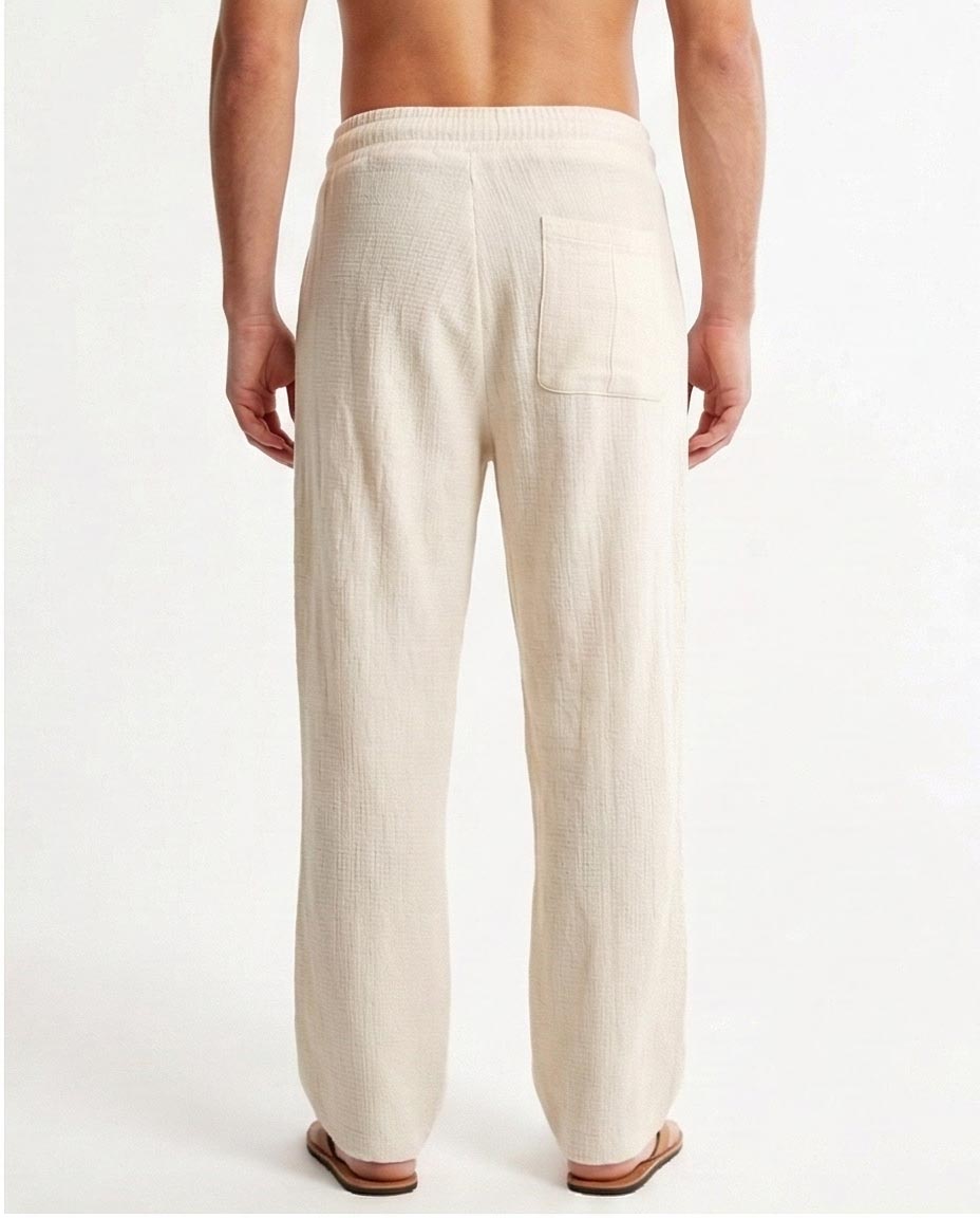 Essential Off-White Textured Linen-Feel Drawstring Trousers