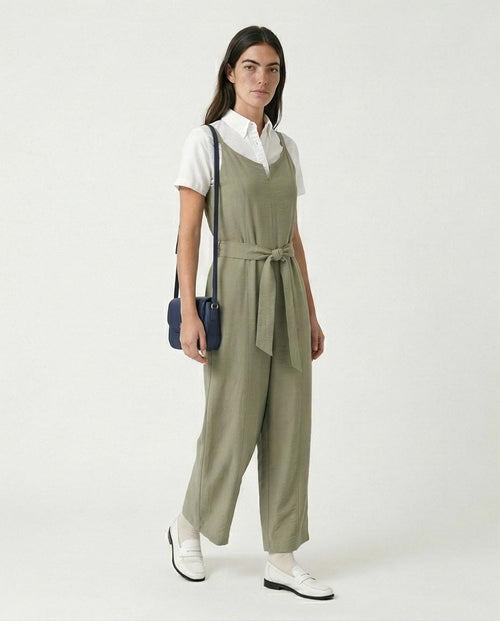 Ravin Sage Green Sleeveless Wide-Leg Jumpsuit with Waist Tie R216764