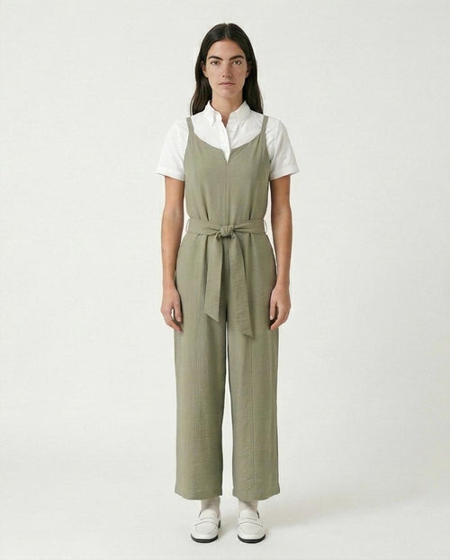 Ravin Sage Green Sleeveless Wide-Leg Jumpsuit with Waist Tie R216764