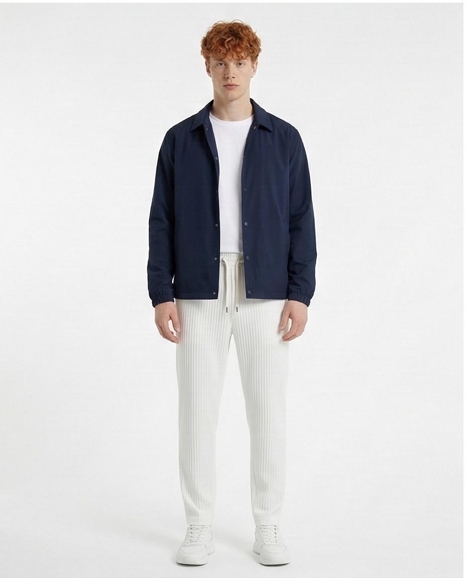Off-White Ribbed Texture Knit Drawstring Trousers