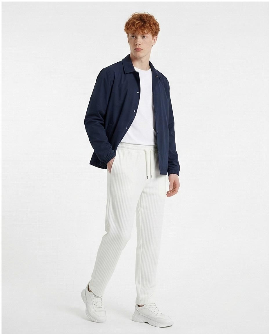 Off-White Ribbed Texture Knit Drawstring Trousers