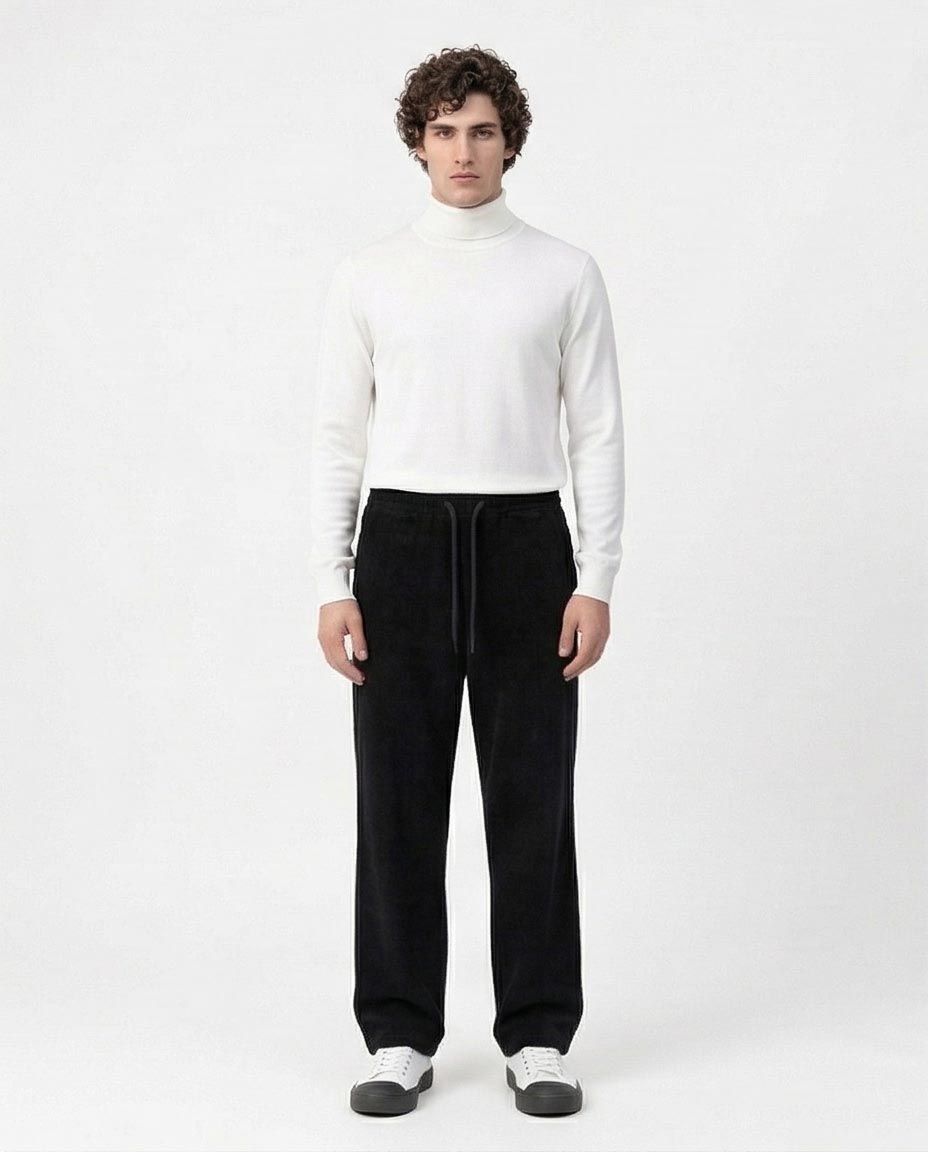 Black Corduroy Elasticated Waist Trousers - R216920