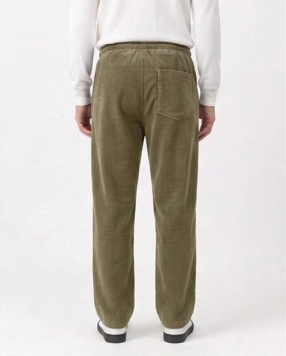 Olive Relaxed Fit Corduroy Drawstring Trousers - R216921