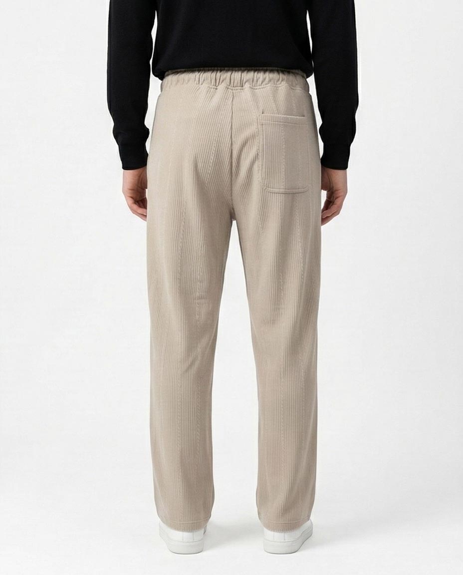 Stone Ribbed Relaxed Fit Drawstring Trousers - R216922