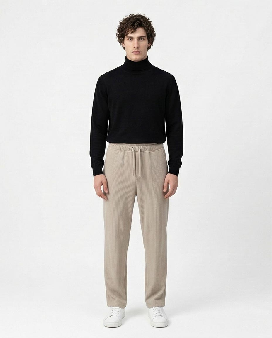 Stone Ribbed Relaxed Fit Drawstring Trousers - R216922