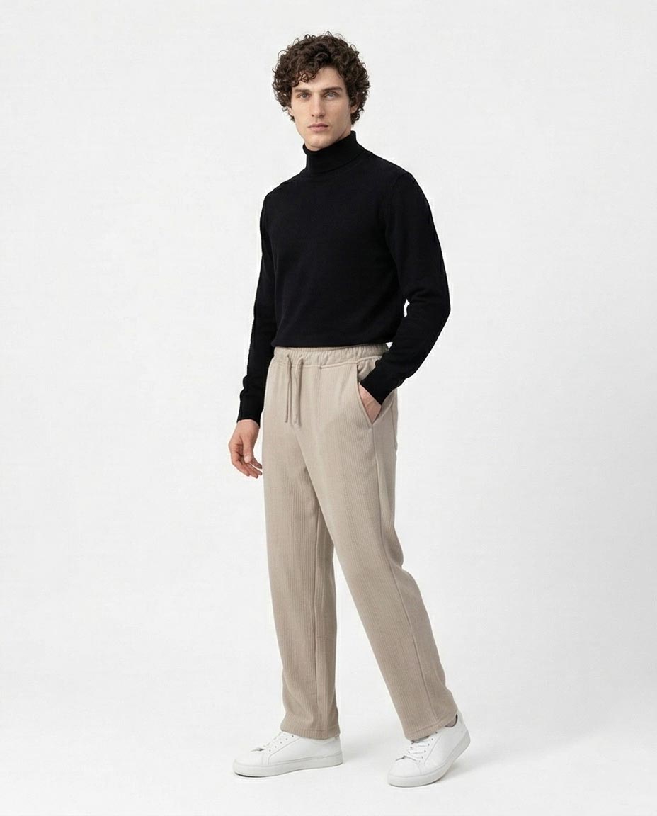 Stone Ribbed Relaxed Fit Drawstring Trousers - R216922