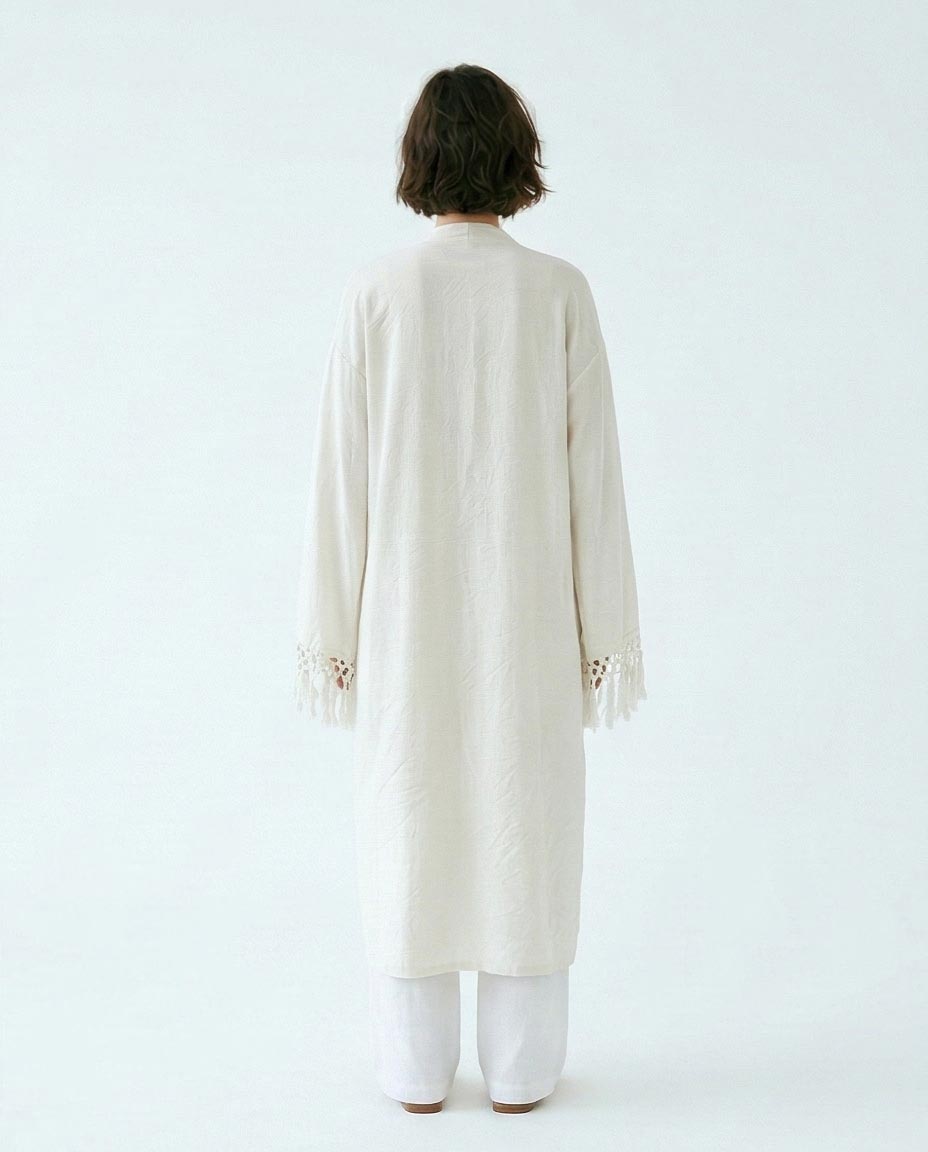 Off-White Macramé Trim Longline Cardigan - R217009